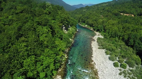 Aerial view, flight above mountain river, Flying over Tara river Vídeos de archivo 67465733