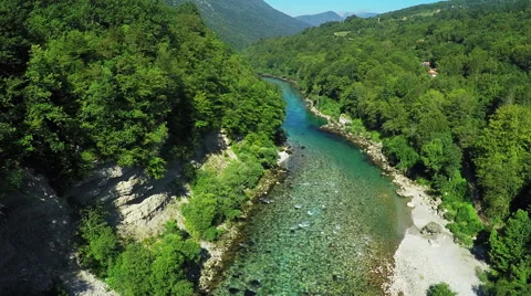Aerial view, flight above mountain river, Flying over Tara river Stock Footage 67465827