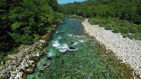 Aerial view, flight above mountain river, Flying over Tara river Stockbeeldmateriaal 67466449