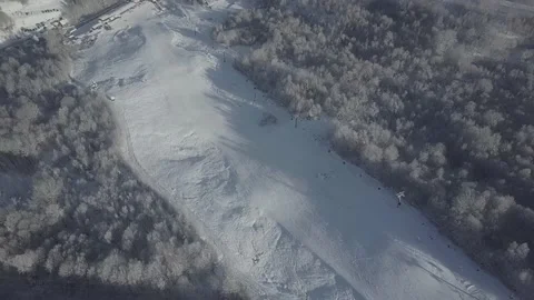 Aerial view: Flight along the ski slope, Transcerpathian, Ukraine. 4k Stock Footage 166386093