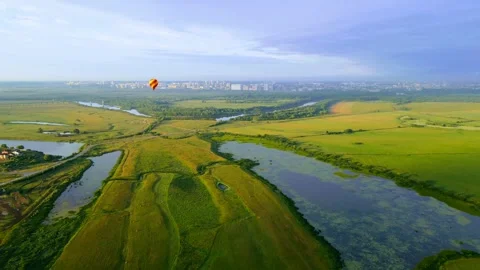 Aerial view of the flight of balloons Stock Footage 240963917