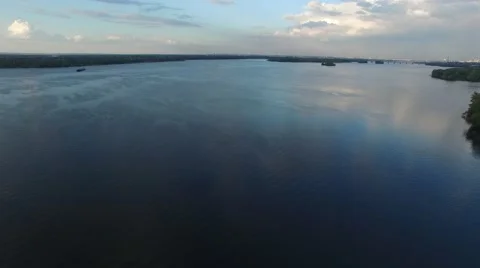 Aerial view, flight up. Big river during sunset Stock-Footage 63399637