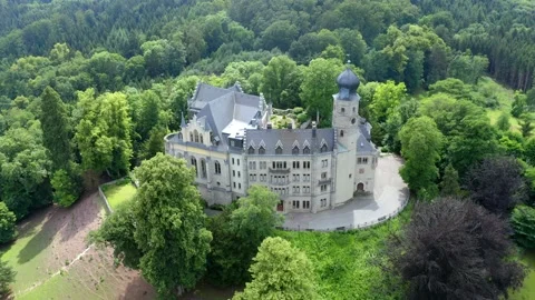 Aerial view, flight at Callenberg Castle, hunting lodge and summer palace o.. Stock Footage 226564791