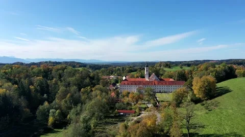 Aerial view, flight at Dietramszell Monastery, Dietramszell, Tlzer Land, Uppe Stock Footage 183140786