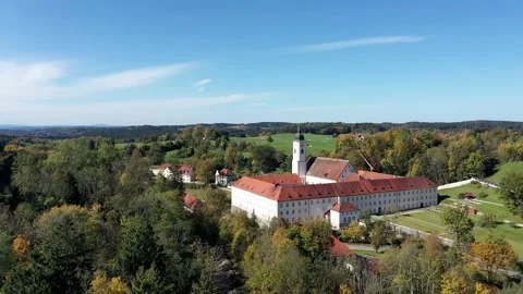 Aerial view, flight at Dietramszell Monastery, Dietramszell, Tlzer Land, Uppe Stock Footage 183243719