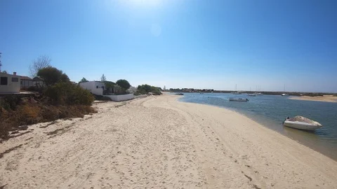 Aerial view. Flight of the drone above the Armona Island. Algarve, Portugal. Stock Footage 106841899