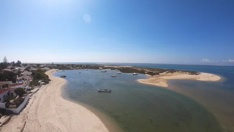 Aerial view. Flight of the drone above the Armona Island in Algarve, Portugal Stock Footage 106845786