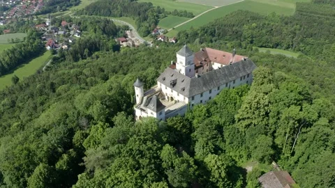 Aerial view, flight at Greifenstein Castle, Franconian Switzerland, Upper F.. Stock Footage 226564813
