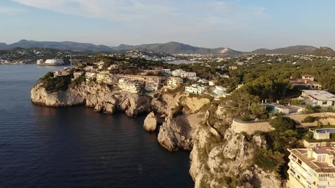 Aerial view, Flight  on the islas Malgrats and Santa Ponca, Mallorca, Baleari Stock Footage 102275301