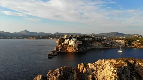 Aerial view, Flight  on the islas Malgrats and Santa Ponca, Mallorca, Baleari Stock Footage 102275309