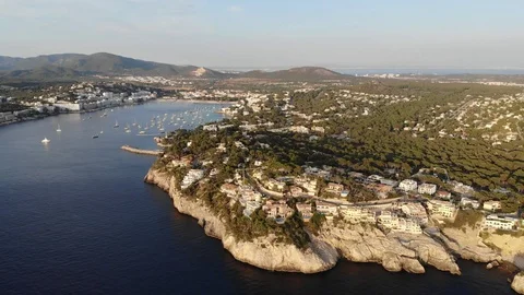 Aerial view, Flight  on the islas Malgrats and Santa Ponca, Mallorca, Baleari Stock Footage 102275475