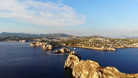 Aerial view, Flight  on the islas Malgrats and Santa Ponca, Mallorca, Baleari Stock Footage 102276349