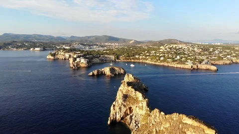 Aerial view, Flight  on the islas Malgrats and Santa Ponca, Mallorca, Baleari Stock Footage 102276466