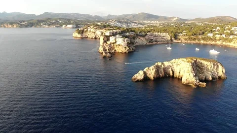 Aerial view, Flight  on the islas Malgrats and Santa Ponca, Mallorca, Baleari Stock Footage 102276952