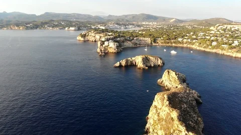 Aerial view, Flight  on the islas Malgrats and Santa Ponca, Mallorca, Baleari Stock Footage 102276986