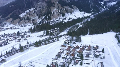 Aerial view, Flight to Kandersteg, behind the Dndenhorn, Frutigen-Niedersim.. Stock Footage 228721329