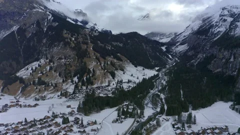 Aerial view, Flight to Kandersteg, behind the Dndenhorn, Frutigen-Niedersim.. Stock Footage 228721371