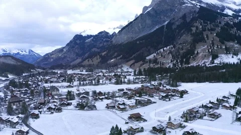 Aerial view, Flight to Kandersteg, behind the Dndenhorn, Frutigen-Niedersim.. Stock Footage 228721389