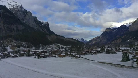 Aerial view, Flight to Kandersteg, behind the Dndenhorn, Frutigen-Niedersim.. Stock Footage 228721808