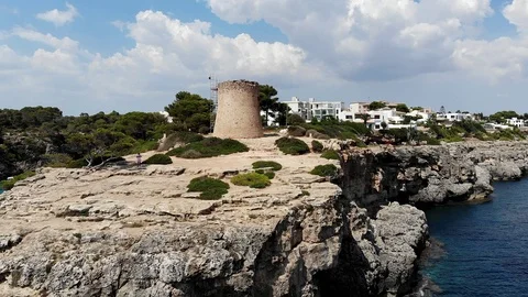 Aerial View, Flight over the bay of Cala pi Stock Footage 96280945