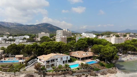 Aerial View, Flight over the bay of Peguera and Cala Fornells Stock Footage 96409864