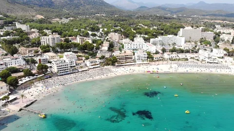 Aerial View, Flight over the bay of Peguera and Cala Fornells Stock Footage 96410045
