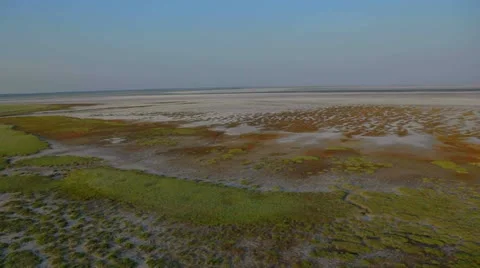 Aerial View: Flight over beautiful salt lake. Stock Footage 11519569