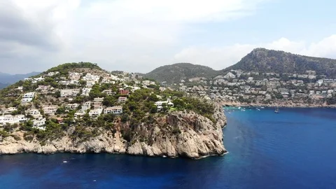 Aerial View, Flight over Cala LLamp, Costa DAndratx, Area Andratx, Stock Footage 96771667