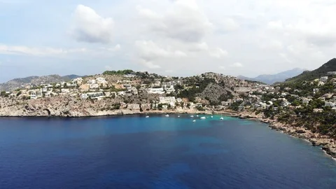 Aerial View, Flight over Cala LLamp, Costa DAndratx, Area Andratx, Stock Footage 96771896