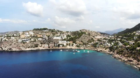 Aerial View, Flight over Cala LLamp, Costa DAndratx, Area Andratx, Stock Footage 96771955