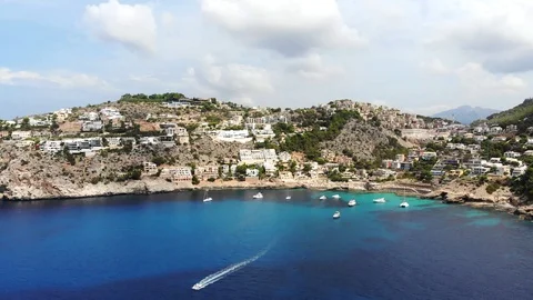 Aerial View, Flight over Cala LLamp, Costa DAndratx, Area Andratx, Stock Footage 96772090
