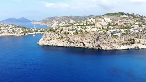 Aerial View, Flight over Cala LLamp, Costa DAndratx, Area Andratx, Stock Footage 96772198