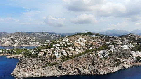 Aerial View, Flight over Cala LLamp, Costa DAndratx, Area Andratx, Stock Footage 96772343