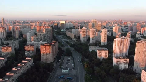 Aerial view flight over the central avenue in Moscow at sunset. Stock Footage 137986307