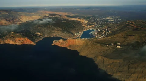 Aerial View: Flight over the Coast. Balaklava bay, Crimea Stock Footage 37044174