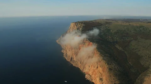 Aerial View: Flight over the Coast. Fiolent cape, near Balaklava, Crimea, 2013 Stock Footage 37044213