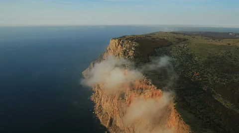 Aerial View: Flight over the Coast. Fiolent cape, near Balaklava, Crimea Stock Footage 37044232