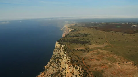Aerial View: Flight over the Coast. Fiolent cape, near Balaklava, Crimea Stock Footage 37044288