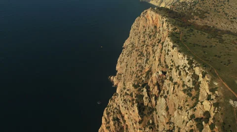 Aerial View: Flight over the Coast. Fiolent cape, near Balaklava, Crimea Stock Footage 37044363