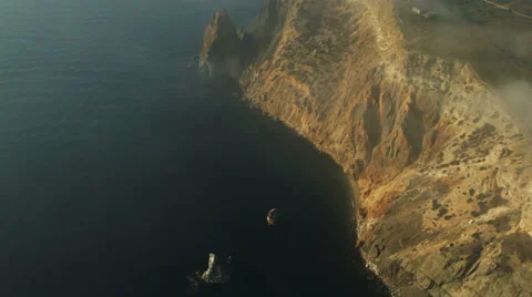 Aerial View: Flight over the Coast. Fiolent cape, near Balaklava, Crimea Stock Footage 37044467