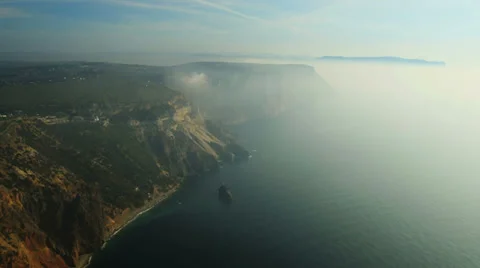Aerial View: Flight over the Coast. Fiolent cape, near Balaklava, Crimea Stock Footage 37044479