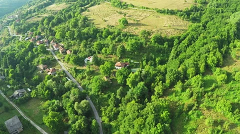 AERIAL view. Flight over forest in mountains Stock Footage 54616574