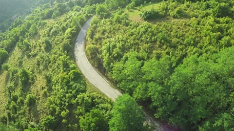 AERIAL view. Flight over forest road in mountains Stock Footage 54622335