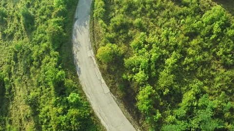 AERIAL view. Flight over forest road in mountains Stock Footage 54622348