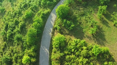 AERIAL view. Flight over forest road in mountains Stock Footage 54622685