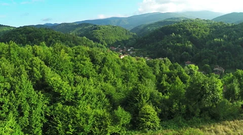 AERIAL view. Flight over forest in mountains Stock Footage 54622837