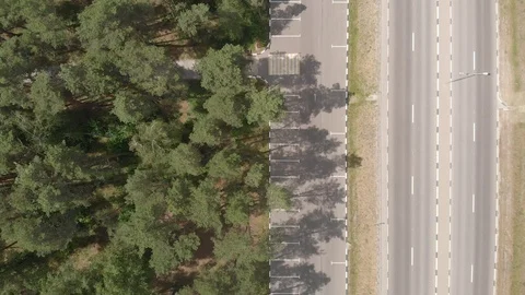 Aerial view. Flight over the forest and road Stock-Footage 90747351