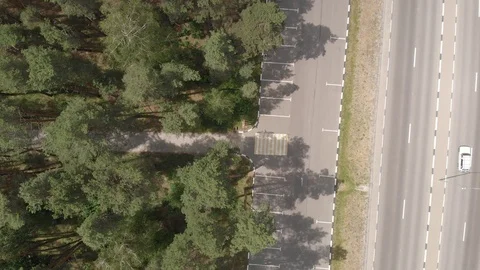 Aerial view. Flight over the forest and road Stock Footage 90747653