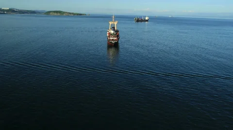Aerial View. Flight over Harbor of Vladivostok city. Stock Footage 34708353