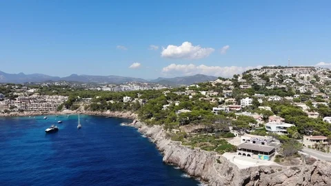 Aerial view, Flight over Islas Malgrats and the Santa Ponca area, Mallorca, S Stock Footage 100077953